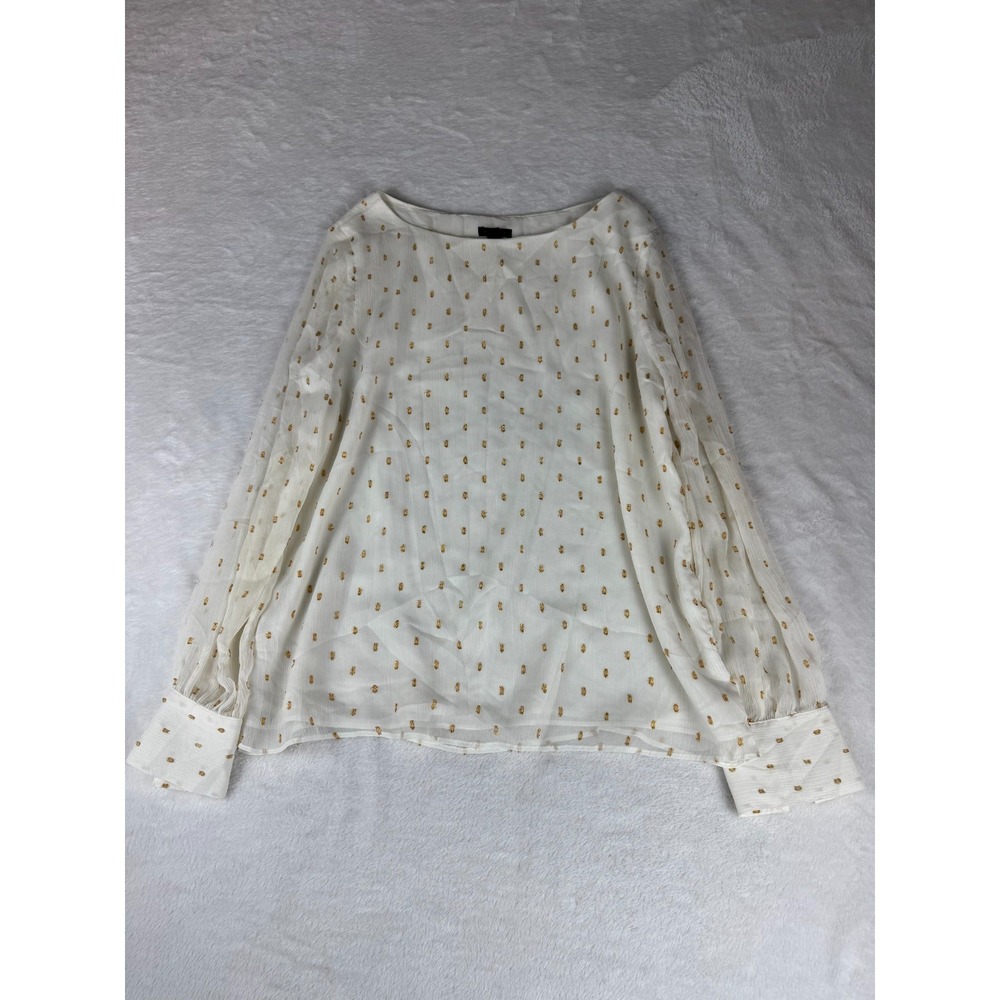 Ann Taylor Blouse Top Womens M White Lined Clip Dot Shimmer Boat Neck Pulloverโ